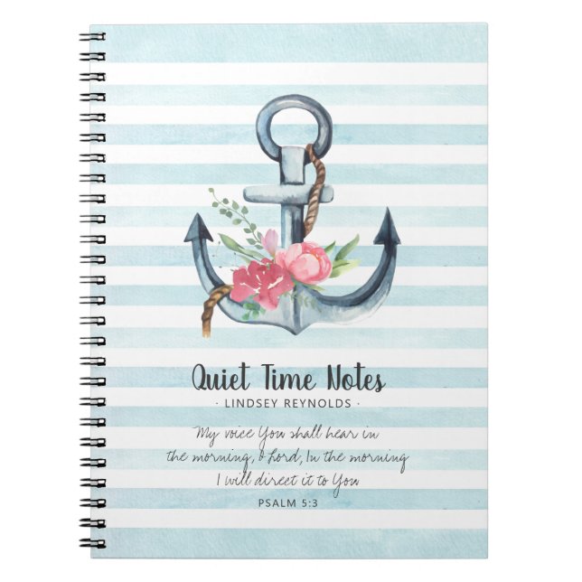 Cuaderno Elegante Ancla Floral Monograma Tiempo silencioso (Frente)