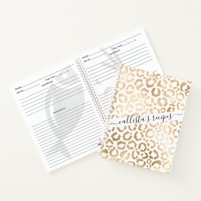 Cuaderno Elegante animal de leopardo blanco de oro (Interior)