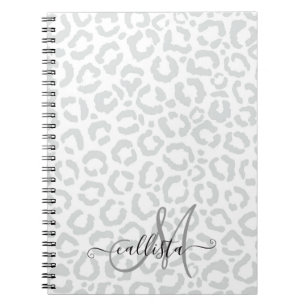 Cuaderno Elegante animal de leopardo gris blanco