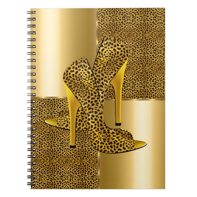Cuaderno Elegante animal de tacones altos de leopardo dorad (Frente)