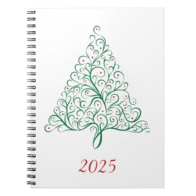 Cuaderno Elegante árbol de Navidad rojo y verde caligrafía (Frente)