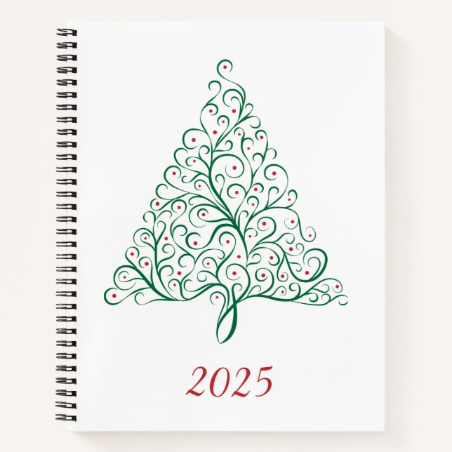 Cuaderno Elegante árbol de Navidad rojo y verde caligrafía (Anverso)