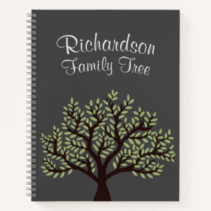 Cuaderno Elegante árbol genealógico de la hoja verde gris