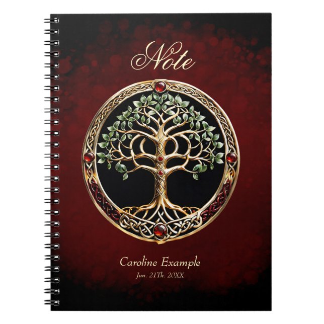 Cuaderno Elegante árbol noble de la vida con nudo celta. (Frente)