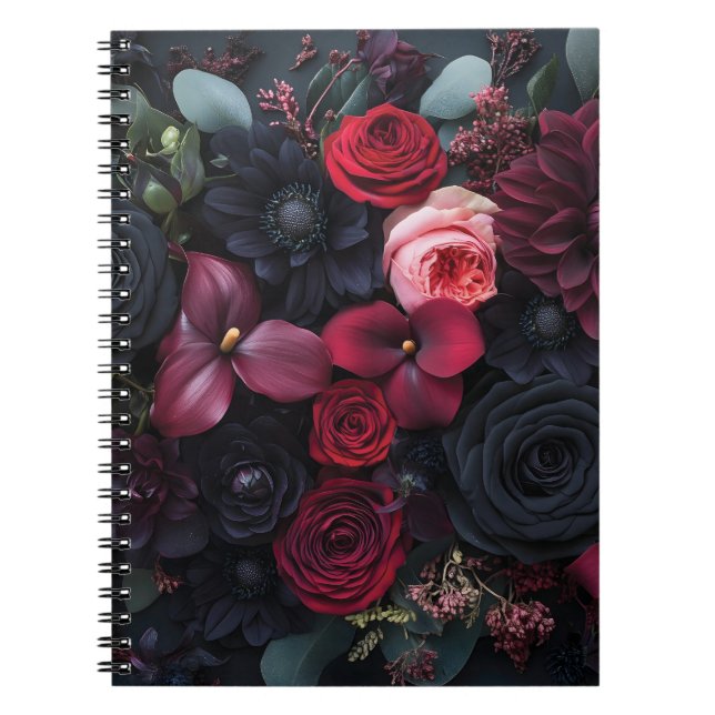 Cuaderno Elegante arreglo floral oscuro con rosas (Frente)