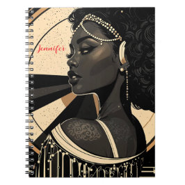 Cuaderno Elegante Art Deco Mujer Negra Flapper Personalizad