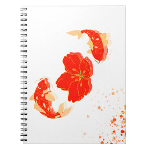 Cuaderno Elegante arte de koi y flor roja japonesa Estilo