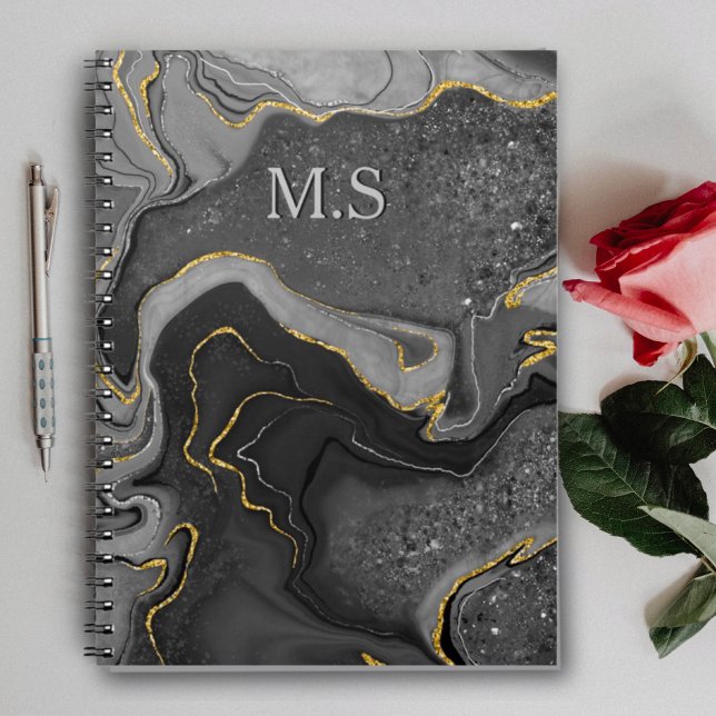 Cuaderno Elegante arte de mármol gris falso purpurina de or (Subido por el creador)
