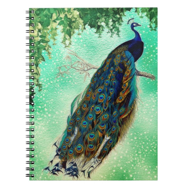 Cuaderno Elegante arte de pavo real (Frente)