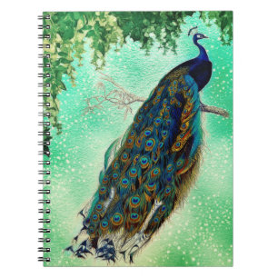 Cuaderno Elegante arte de pavo real vintage