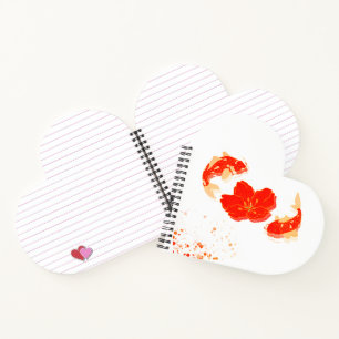 Cuaderno Elegante arte de peces koi y flor roja Estilo Ja