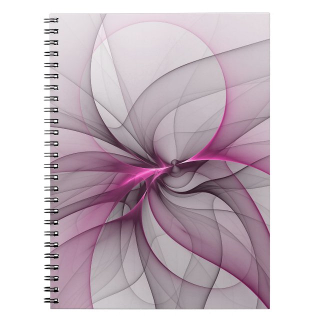 Cuaderno Elegante arte fractal abstracto moderno rosa (Frente)