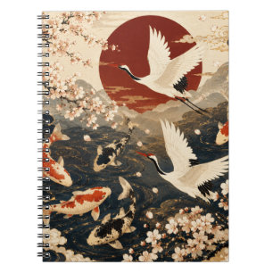 Cuaderno Elegante arte japonés personalizado de koi y grull