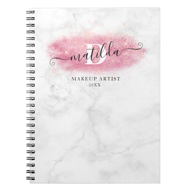 Cuaderno Elegante artista de maquillaje de mármol rosa purp (Frente)