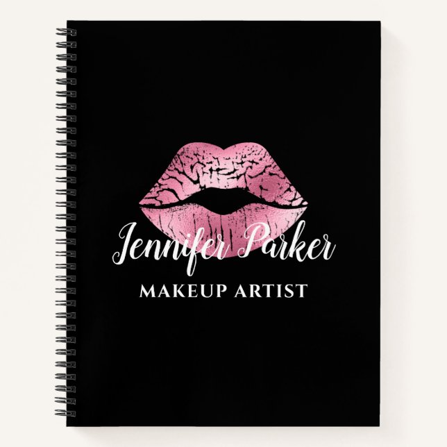 Cuaderno Elegante artista de maquillaje negro de labios roj (Anverso)
