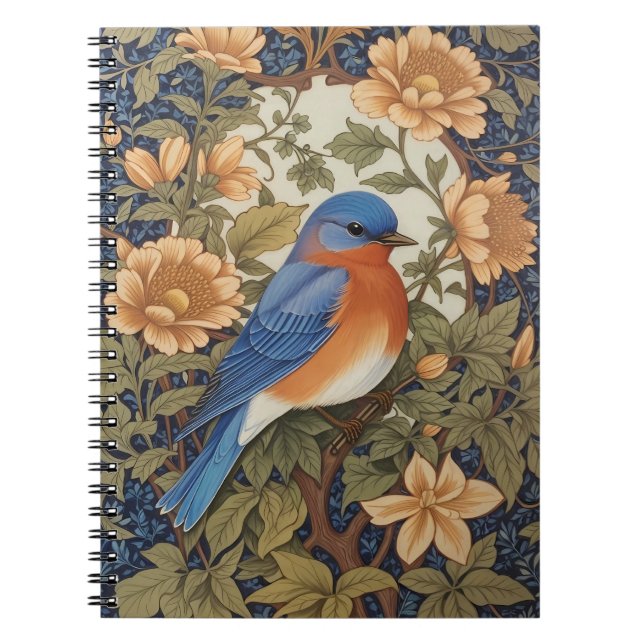 Cuaderno Elegante ave azul oriental William Morris inspirad (Frente)