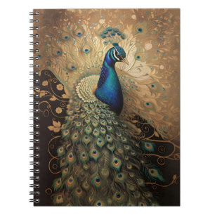 Cuaderno Elegante ave dorada de pavo real