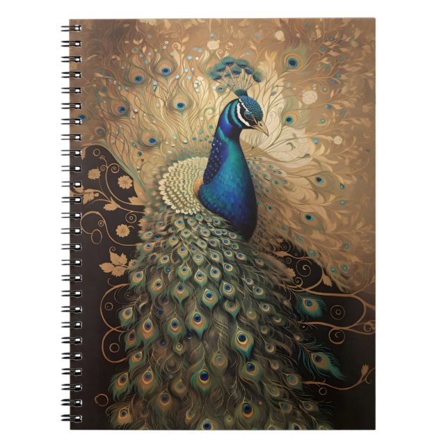 Cuaderno Elegante ave dorada de pavo real (Frente)