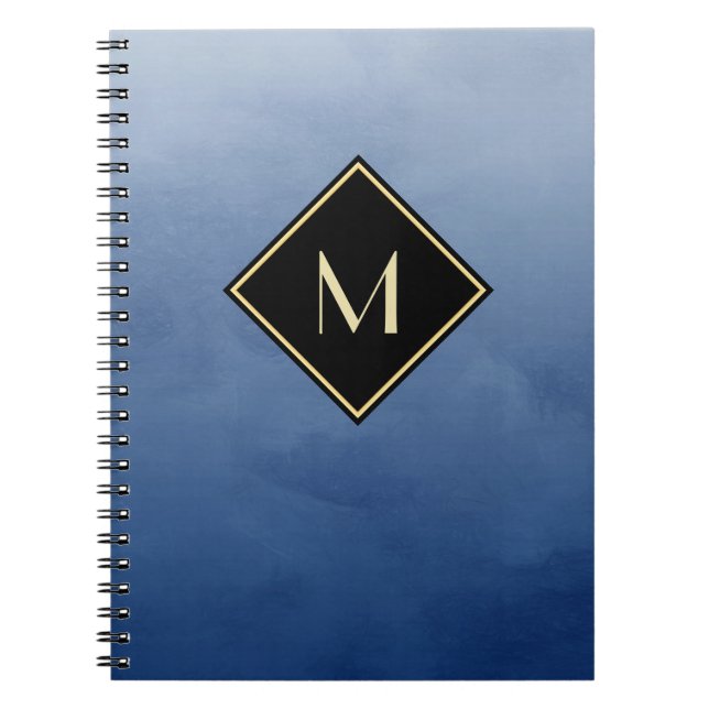 Cuaderno Elegante Azul Cepillado Con Monograma De Oro Simpl (Frente)