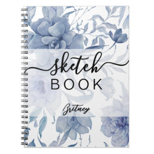 Cuaderno Elegante azul Floral nombre personalizado