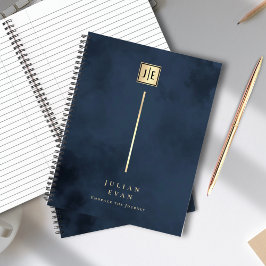 Cuaderno Elegante azul marino y espiral de monograma dorado