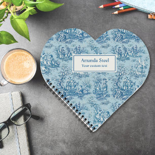 Cuaderno Elegante azul teal toile de jouy corazón vintage