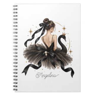 Cuaderno Elegante Bailarina Cisne Negro Oro y Perla
