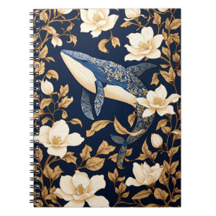 Cuaderno Elegante ballena azul William Morris inspirado en 