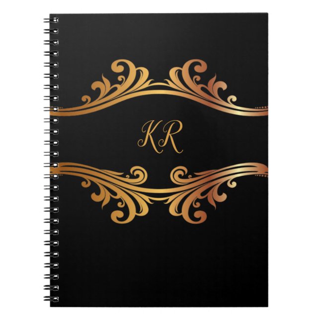 Cuaderno Elegante Banner Black Gold Monogramado Diseño (Frente)