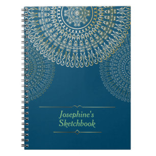 Cuaderno Elegante Beige Mandala Nombre personalizado azul o