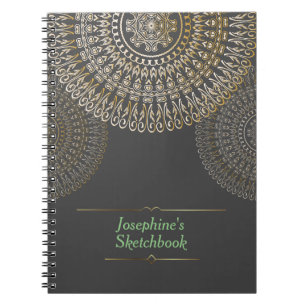 Cuaderno Elegante Beige Mandala Nombre personalizado gris o