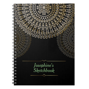 Cuaderno Elegante Beige Mandala Nombre personalizado negro