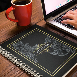 Cuaderno Elegante Black Gold Paisley Monogramado