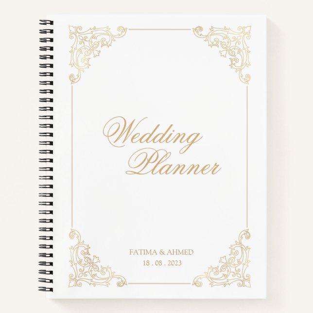 Cuaderno Elegante blanco dorado barroco planificador de la  (Anverso)