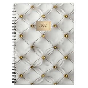 Cuaderno Elegante Blanco Moderno Cuero Acolchado Dorado
