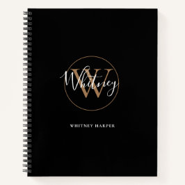 Cuaderno Elegante Bloc de notas de oro negro con nombre de 