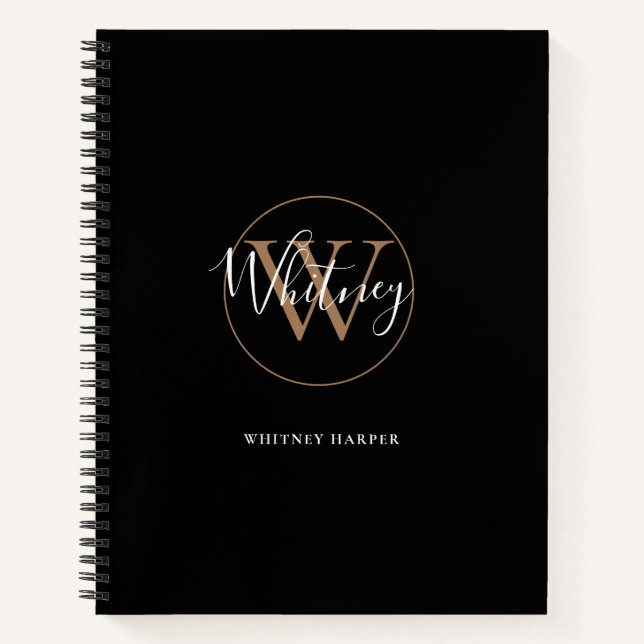 Cuaderno Elegante Bloc de notas de oro negro con nombre de  (Anverso)