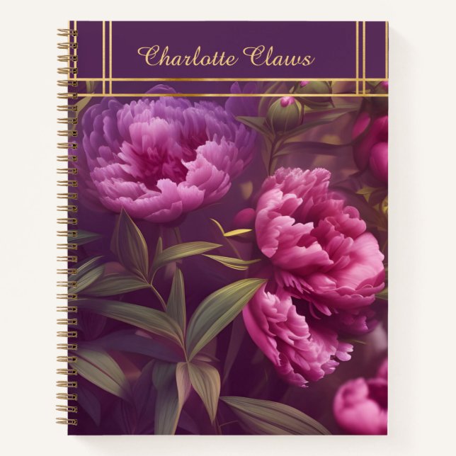 Cuaderno Elegante bloc de notas de Peony personalizado flor (Anverso)