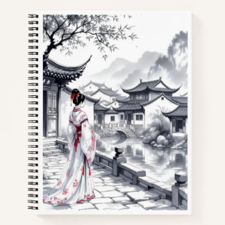 Cuaderno Elegante bloc de notas en espiral de paisajes asiá
