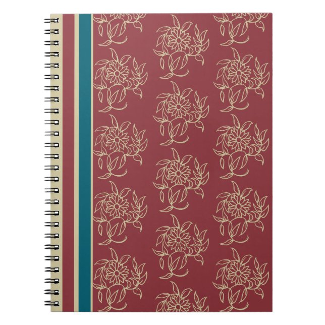 Cuaderno Elegante bloc de notas en espiral, marrón, floral  (Frente)