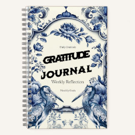 Cuaderno Elegante Blue Chinoiserie Gratitude Journal Cover