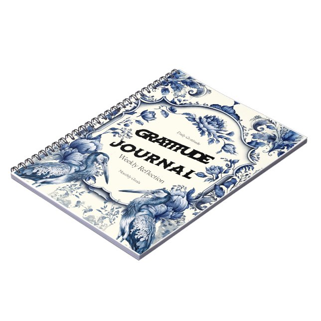 Cuaderno Elegante Blue Chinoiserie Gratitude Journal Cover (Lado Izquierdo)