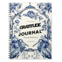 Elegante Blue Chinoiserie Gratitude Journal Cover