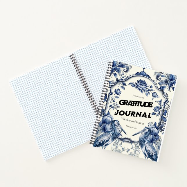 Cuaderno Elegante Blue Chinoiserie Gratitude Journal Cover (Interior)