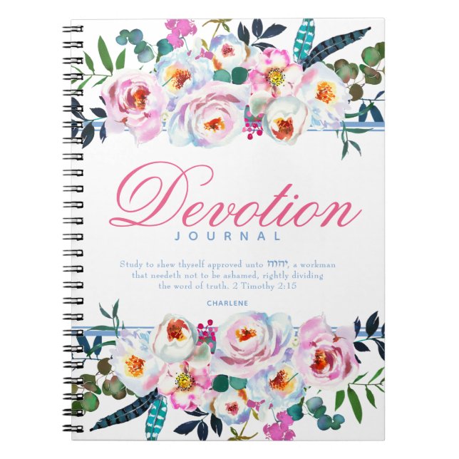Cuaderno Elegante Blue Floral Named Devotion Journal (Frente)