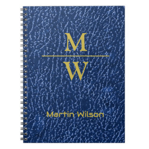 Cuaderno Elegante Blue Monogram Luxe Textura Letras de Oro