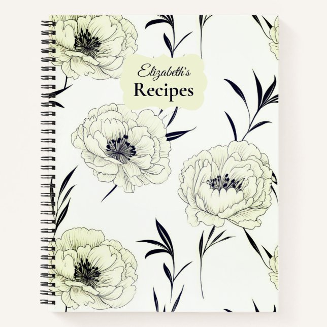 Cuaderno Elegante boceto de tinta Peony Floral (Anverso)