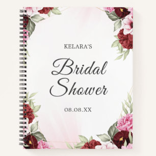 Cuaderno Elegante Boda de ducha con flores de borgoña