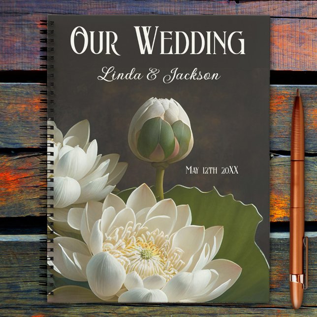 Cuaderno Elegante Boda de flores de Lotus (An elegant notebook featuring a painting of a lotus flower. Nice for a wedding or yoga studio)