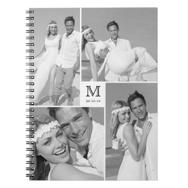 Cuaderno Elegante Boda de monograma central cuadrado (Frente)